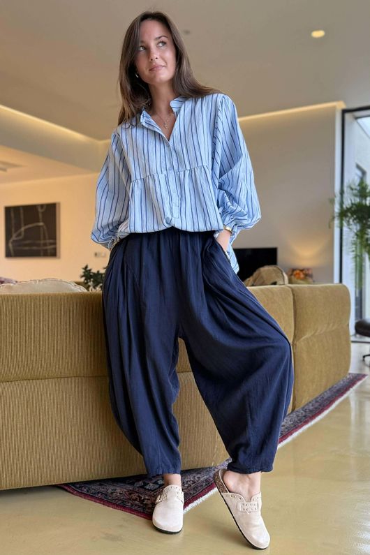 Noa Linen Blend Sia Barrel Trouser Navy